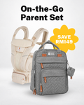 On-the-Go Parent Set: beige TatoSnug carrier and grey TatoNest diaper backpack