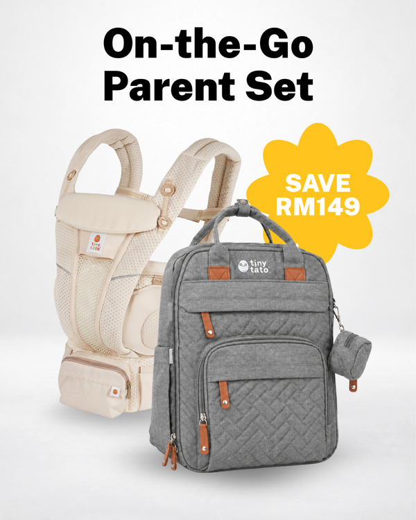 On-the-Go Parent Set: beige TatoSnug carrier and grey TatoNest diaper backpack