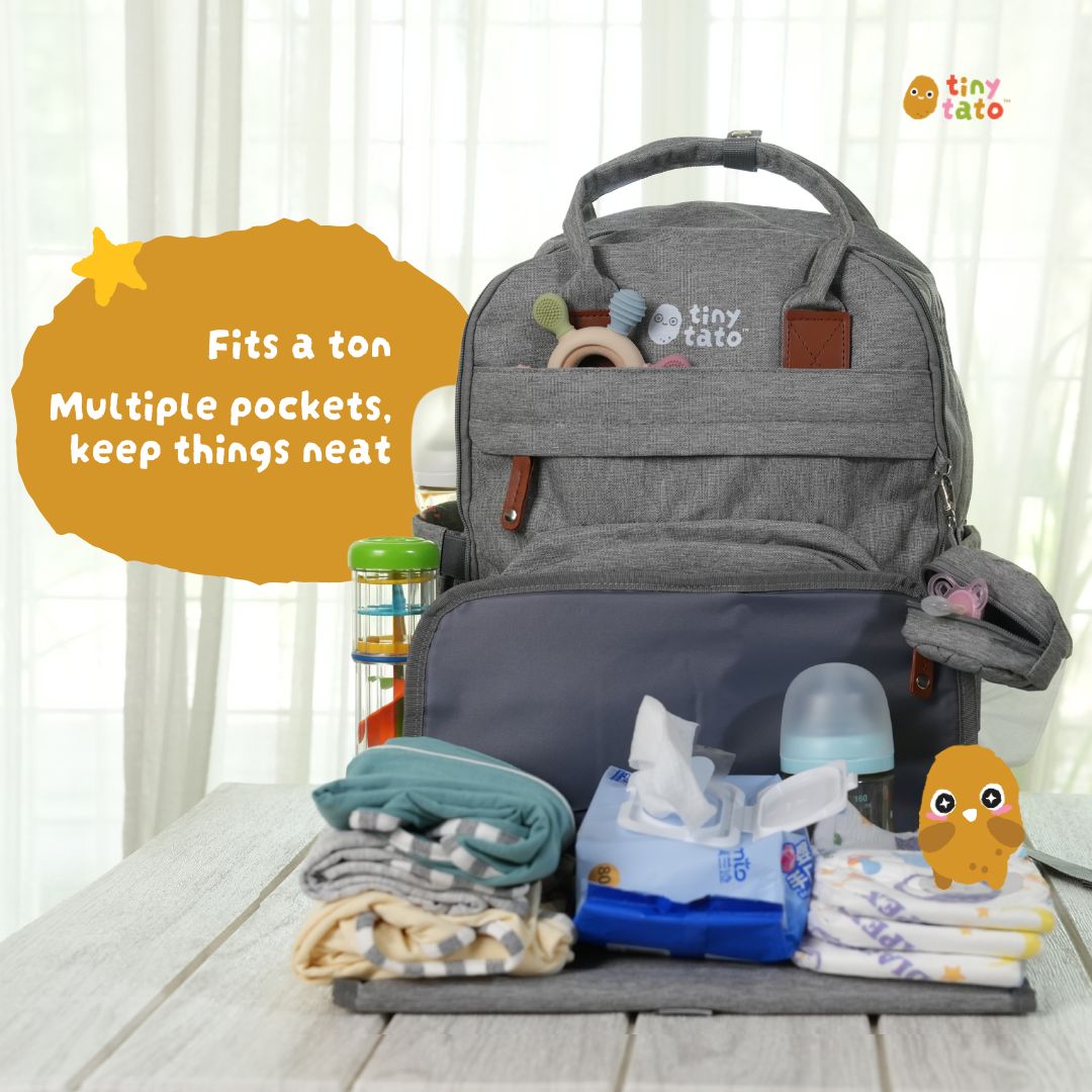 TatoNest Backpack interior Malaysia — organised diaper bag compartments for nappies wipes bottles