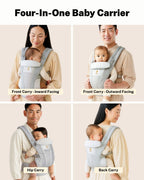 Four ways to carry with TatoSnug: front inward, front outward, hip carry and back carry